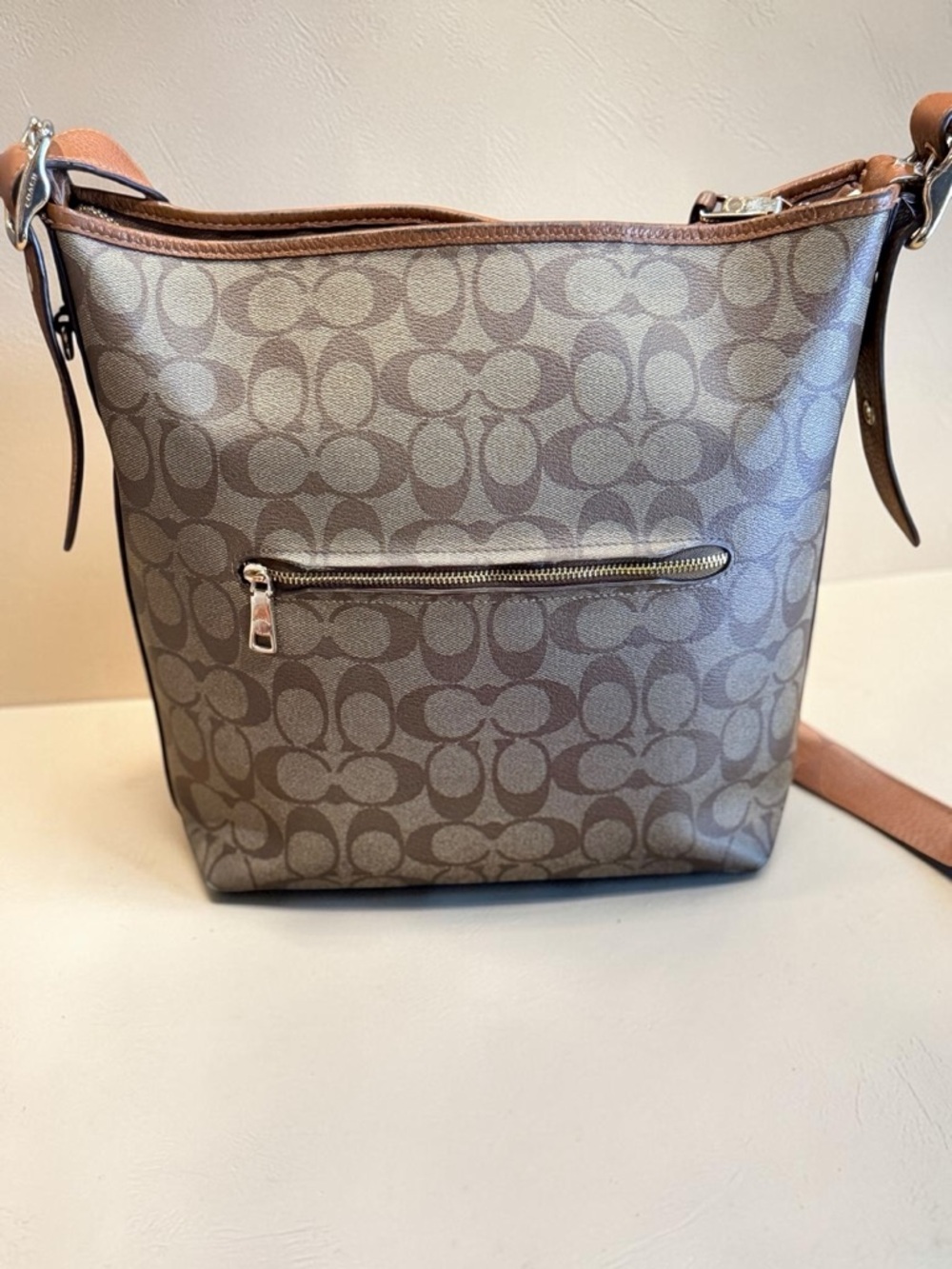 COACH Pennie Shoulder Bag in Signature Canvas Khaki Saddle C2819 - Picture 3 of 16